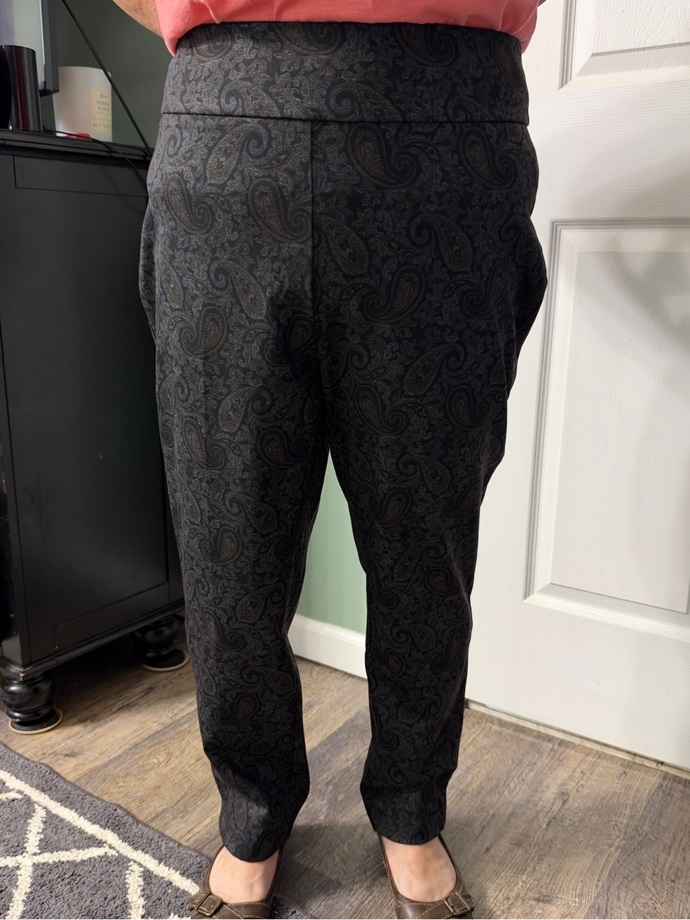 Zac & Rachel Black Silver and Bronze Paisley women’s stretch Ponte Dress Pants